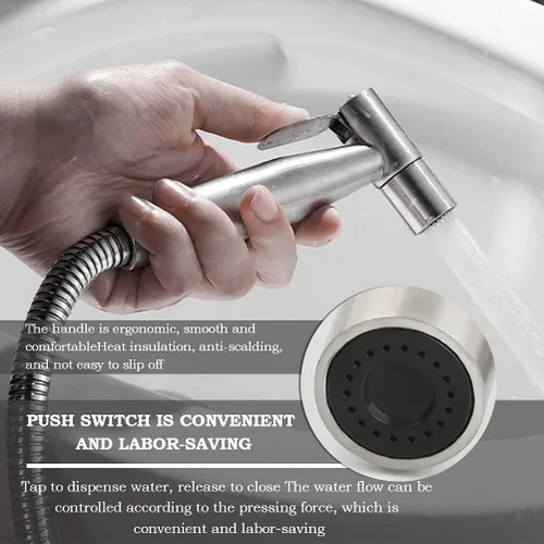 Vista 7 de BUYGOO Pulverizador de bidé de mano para inodoro, control de presión de agua ajustable con manguera de bidé para lavado femenino, rociador de tela