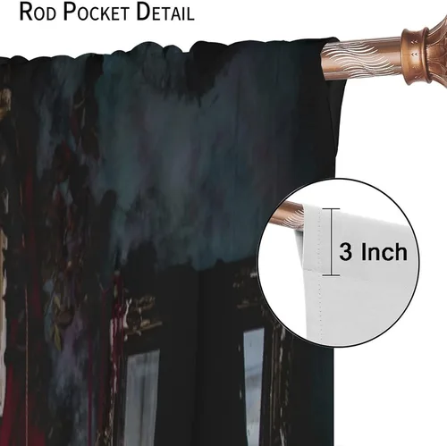 Vista 6 de Cortinas góticas de decoración oscura, lujoso patrón victoriano real para niños y niñas, decoración de sala de estar, juego de 2 piezas, 42 pulgadas