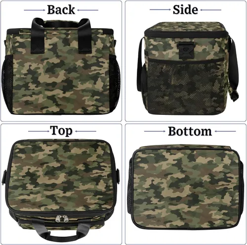 Vista 3 de Lonchera térmica reutilizable a prueba de fugas, bolsa de almuerzo aislada con diseño de camuflaje del ejército con patrón de camuflaje para mujeres