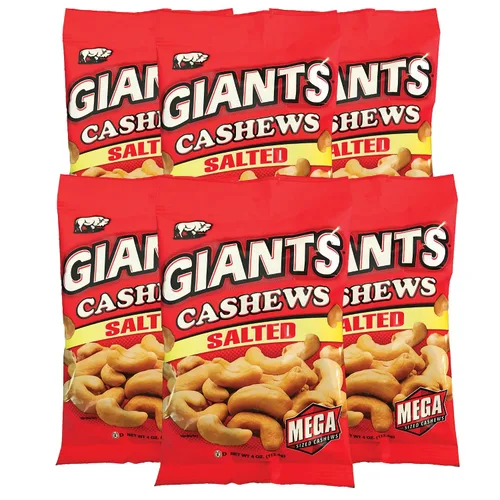 Vista 11 de GIANTS Big Easy Anacardos tostados, ligeramente salados, paquetes individuales, bolsas de aperitivos, barbacoa ahumada y vinagre, tostado en seco