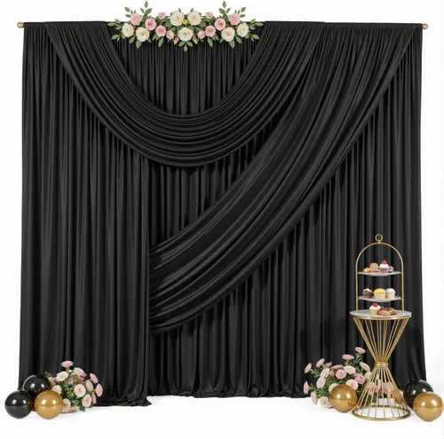 Vista 42 de Paneles de cortinas de fondo negras de 10 pies x 10 pies para fiestas, fiestas de cumpleaños, sin arrugas, cortinas de telón de fondo de tela