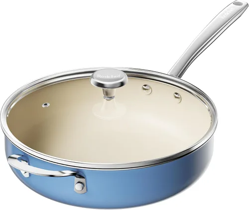 Vista 10 de Redchef Sartén Salteadora de Cerámica con Tapa, Sartén Profunda Antiadherente para Freír, Cocinera Jumbo de 5QT con Mango Auxiliar y Tapa, Sartén
