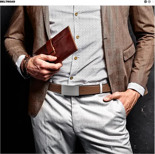 Vista 2 de Cinturones de vestir de cuero para hombre con hebilla reversible Cinturón de jeans casual