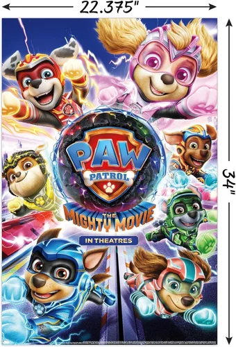 Vista 3 de Trends International Nickelodeon Paw Patrol: The Mighty Movie - Póster de pared de una hoja, 22.37 x 34.00 pulgadas, paquete de póster y montaje