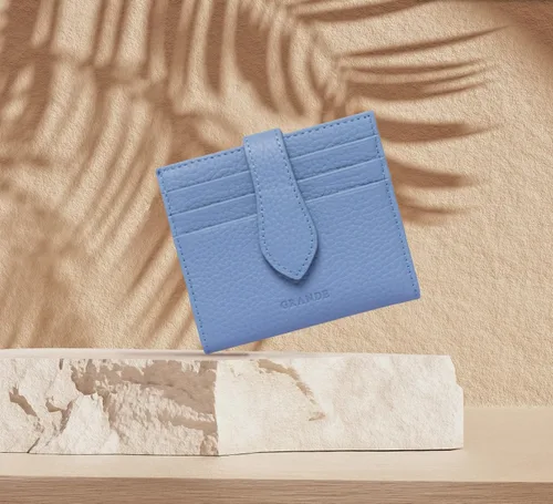 Vista 8 de Grande -3803 Cartera unisex, Azul (Iced Blue), Cartera delgada de cuero con cierre a presión pequeño