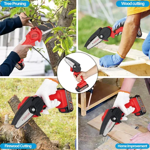 Vista 8 de Mini motosierra inalámbrica de 4 pulgadas, motosierras portátiles de mano con una sola mano para corte de madera de rama de árbol