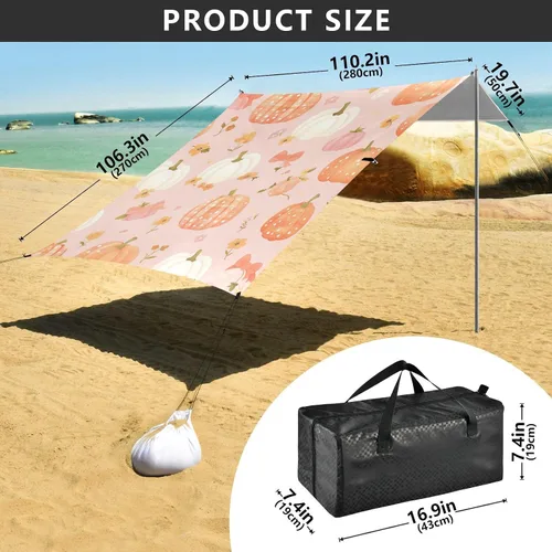 Vista 3 de Cute Pumkins - Tienda de campaña de playa estable UPF50+ impermeable con bolsa de transporte para patio trasero, pastizal, parque