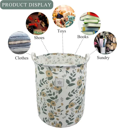 Vista 3 de Mziart Cesta de Lavandería Plegable, Cesta de Lavandería Grande con Estampado Floral para Bebés Niñas Niños Juguetes Organizador de Ropa Contenedor