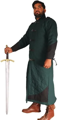 Vista 3 de Medieval gruesa acolchada longitud completa mangas Gambeson abrigo Aketon chaqueta, negro