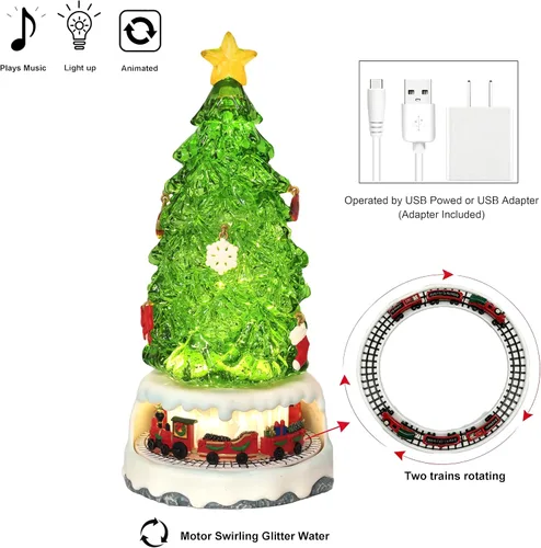 Vista 4 de Adorno de Navidad animado, iluminado y musical, globo con purpurina Verde