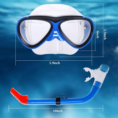 Vista 5 de GreenLF Kids Snorkel Set, Anti-Fog Snorkeling Mask with Nose Covers for Youth Junior Child, Boys & Girls Age 5-12, Semi-Dry Diving Scuba Swimming