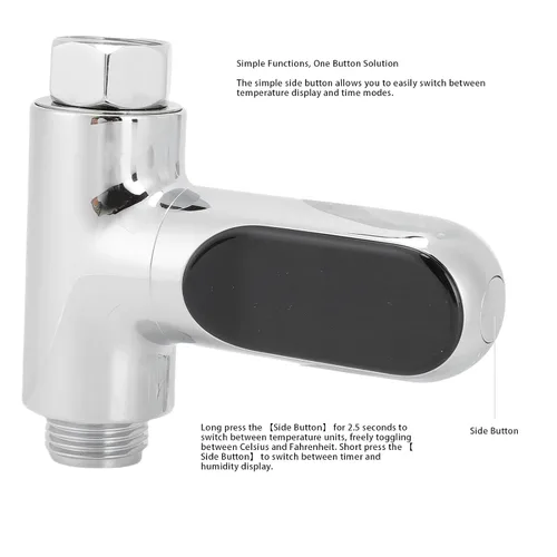 Vista 4 de Termómetro de ducha, pantalla digital LED de lectura instantánea, sensor de temperatura del agua con energía hidroeléctrica, diseño de ajuste