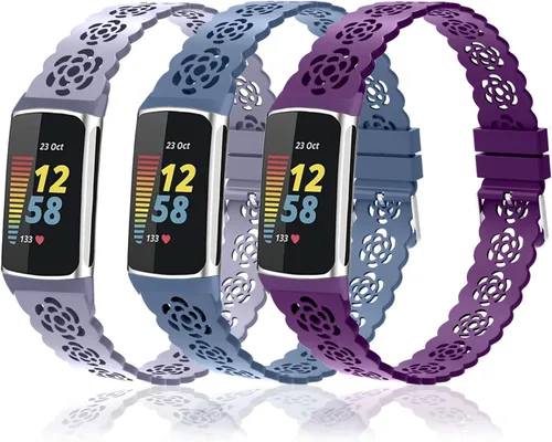 Vista 8 de Paquete de 3 correas elásticas de nailon y silicona delgadas compatibles con Fitbit Charge 6/Charge 5, correa deportiva de repuesto ajustable Nailon