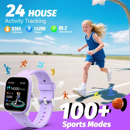 Vista 2 de Wach - Reloj inteligente para niños de 6 a 15 años, monitor de actividad física de 1.8 pulgadas, no necesita teléfono, podómetro, monitor de sueño