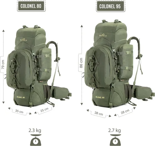 Vista 5 de Tripole Colonel - Mochila de 95 litros + Mochila de día desmontable, Verde militar, Mochila Mochila táctica, mochila de marco interno, mochila