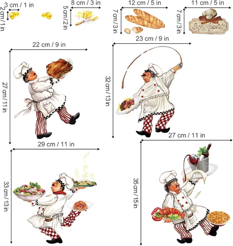 Vista 4 de wondever Calcomanías de pared de cocina de chef italiano, calcomanías de arte de pared para cocina, comedor, restaurante