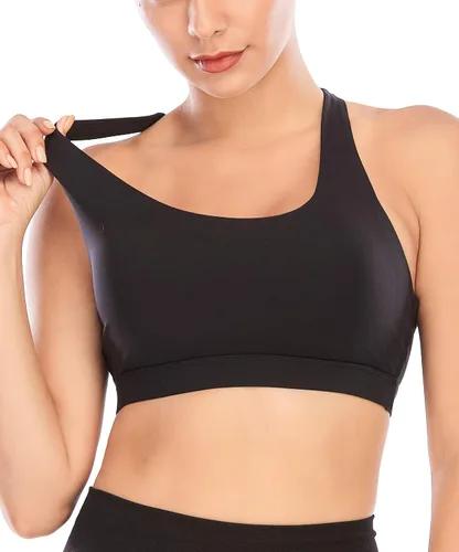 Vista 2 de RUNNING GIRL - Brasier deportivo para mujer, de tirantes delgados, con relleno y espalda cruzada, brasier de yoga de sujeción media con copas