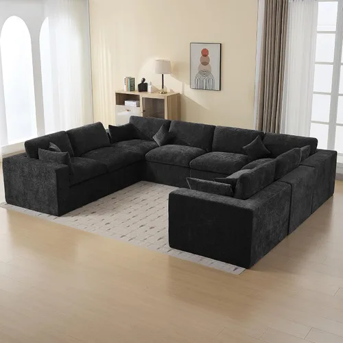 Vista 10 de WUTUTUEE Otomana Cloud de 33.5 pulgadas para sofá modular, cómodo reposapiés tapizado de felpilla con espuma viscoelástica, embalaje totalmente