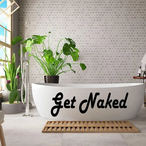 Vista 2 de Get Naked Vinyl Wall Decal, Funny Wall Decal for Bathroom