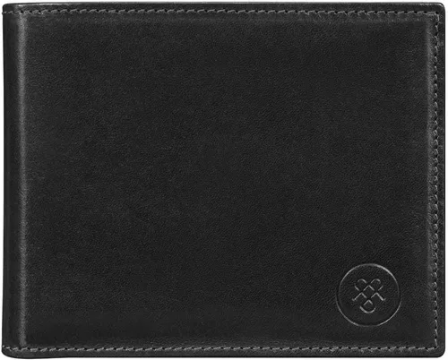 Vista 2 de Maxwell Scott - Cartera triple de cuero de lujo 2 en 1 con tarjetero Bolsa clásica para identificación de notas, Negro (Night Black), Fine