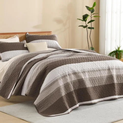 Vista 9 de Litanika Edredón tamaño Queen, juego de ropa de cama de 3 piezas a rayas 01 - Blanco y negro