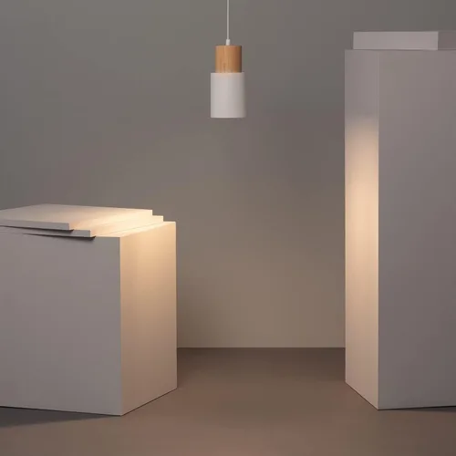 Vista 4 de Pendant lamp in Metal and Wood 1200xØ100 mm Gray E27 Fat Metal Cap Decoration Living Room, Bedroom, Bedroom (Color : Blanco)
