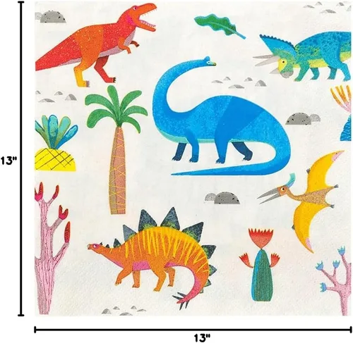 Vista 9 de Talking Tables Servilletas de papel de dinosaurio para fiestas de cumpleaños de niñas o niños, 13 x 13 pulgadas, colores mezclados, paquete de 20