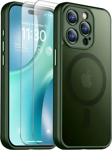 Vista 202 de SPIDERCASE Funda magnética translúcida diseñada para iPhone 11, con 2 protectores de pantalla de vidrio templado, antihuellas, para iPhone 11 de 6.1
