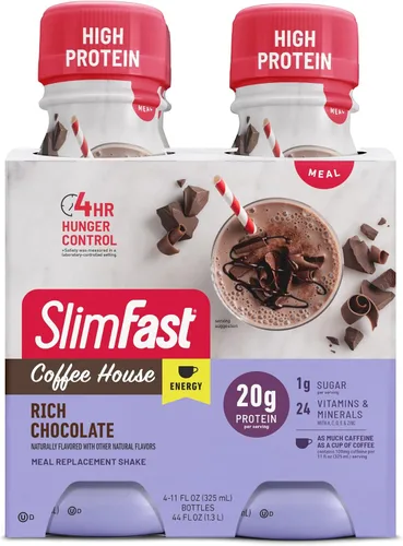 Vista 8 de SlimFast Advanced Energy Mocha Cappuccino Shake Reemplazo de comida listo para beber 0.71 onzas de proteína 4 botellas de 11 onzas líquidas Se puede