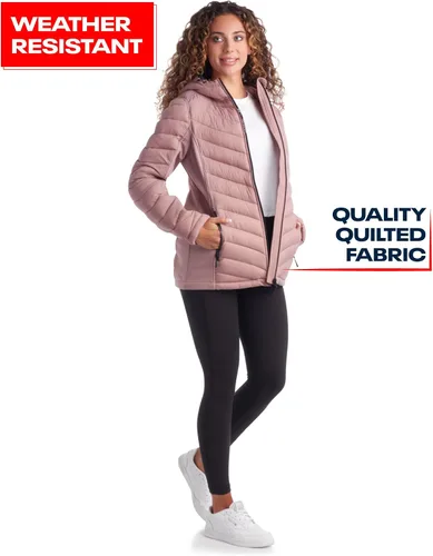 Vista 5 de Reebok Chaqueta para mujer Parka acolchada ligera con paneles elásticos flexibles Chaqueta casual para mujer (S-XL)