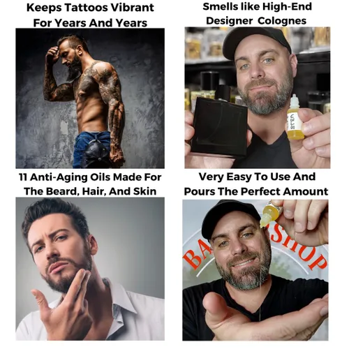 Vista 3 de Aceite de barba antienvejecimiento para hombres, aromas inspirados en el diseñador de primera calidad, 11 aceites naturales, retinol vegetal, aceite
