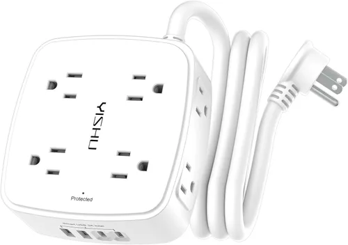 Vista 24 de Regleta de protección contra sobretensiones de 5 pies, 8 tomas amplias con 4 puertos USB, extensor de salida de 3 lados con cable de extensión de 5