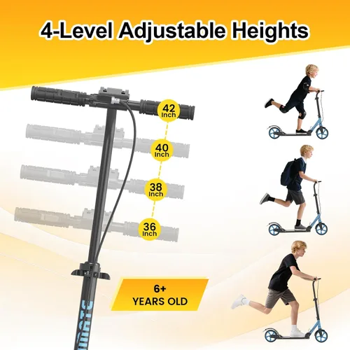 Vista 2 de SIMATE Patinete para niños, adolescentes y adultos, 4 alturas ajustables, ruedas grandes todo terreno de 8 pulgadas, frenos dobles y doble