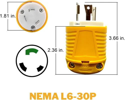 Vista 2 de Sintron NEMA L6-30P - Enchufe de bloqueo giratorio de 30 amperios, 250 voltios, 2 polos, 3 cables, listado ETL, conector de bloqueo de enchufe macho