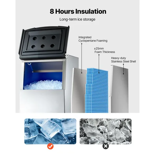 Vista 3 de VEVOR Cubo de almacenamiento de hielo, capacidad de 250 libras, contenedores de almacenamiento de hielo de acero inoxidable con filtro y patas