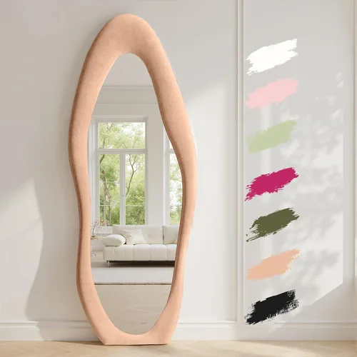 Vista 10 de Anpark Espejo de Cuerpo Completo 63"x24" Espejo de Piso de Cuerpo Completo Irregular Montado en Pared con Soporte Marco Envuelto en Franela Negra