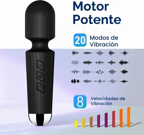 Vista 6 de Mini masajeador personal inalámbrico de mano con vibración, 20 patrones y 8 velocidades, silicona suave, impermeable, recargable por USB y Negro