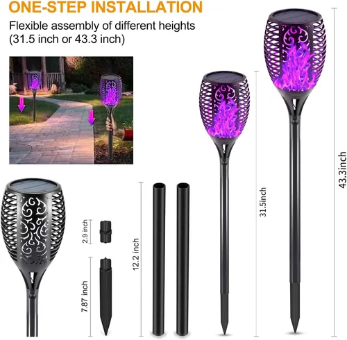Vista 5 de EOYIZW Luces solares para exteriores, paquete de 4 unidades de 99 luces LED moradas de alta calidad para decoración de Halloween, luces solares IP65