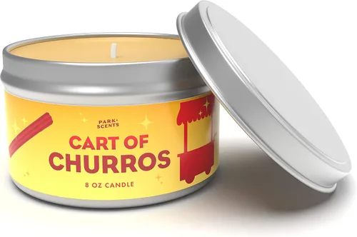 Vista 2 de Park Scents Cart of Churros Vela – Auténtico olor dulce a churros – Golosina icónica de Disney – Hecho a mano en los Estados Unidos vegano y libre