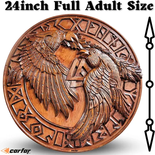 Vista 2 de Carfar Vikings medievales hechos a mano para adultos tamaño de 24 pulgadas escudo de guerrero hecho a mano madera natural y hierro juego de batalla