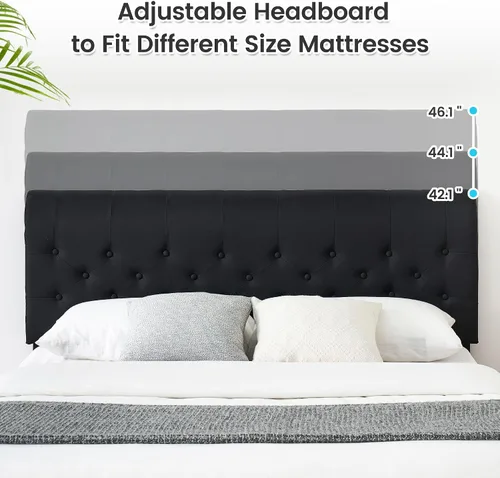 Vista 6 de Amyove Base de cama de tamaño matrimonial con cabecera curva, plataforma tapizada de tela con cabecera ajustable, base de colchón, fácil montaje,