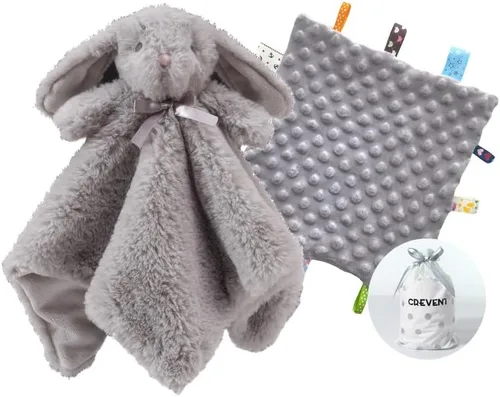 Vista 10 de CREVENT Mantas de bebé suaves y acogedoras para niños y niñas + manta de seguridad, juego con una bolsa de regalo esenciales para recién nacidos Gris