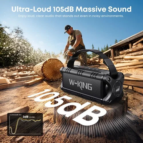 Vista 10 de W-KING - Altavoz Bluetooth, potente altavoz Bluetooth de 50 W, resistente al agua, gran altavoz portátil para exteriores inalámbrico para graves