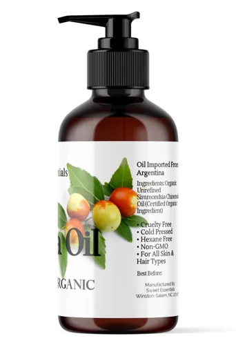 Vista 4 de Aceite de jojoba orgánico sin refinar de alta calidad, 8 onzas con bomba, importado de Argentina, 100% puro, prensado en frío, para cabello, piel
