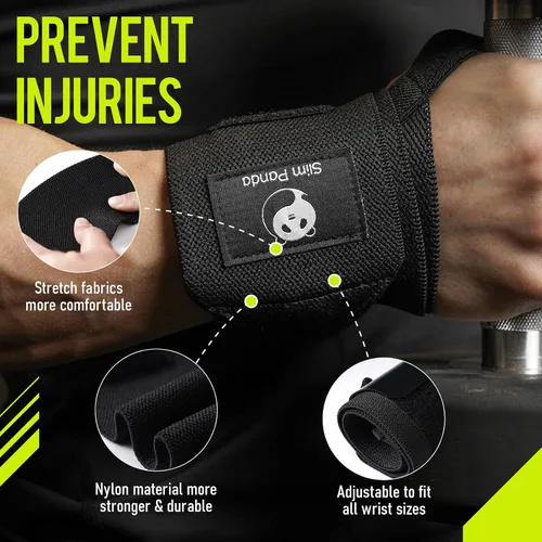 Vista 2 de Slim Panda Wrist Wraps for Powerlifting & Weightlifting - Adjustable 18" Straps with Thumb Loops Heavy Duty Wrist Support for Deadlift, Bench
