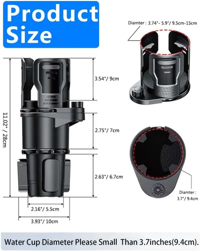 Vista 2 de Expansor de Portavasos para Coche 2 en 1 Extensor Adaptador de Portavasos Multifuncional para Coche con Base Ajustable Compatible con Hydro Flask