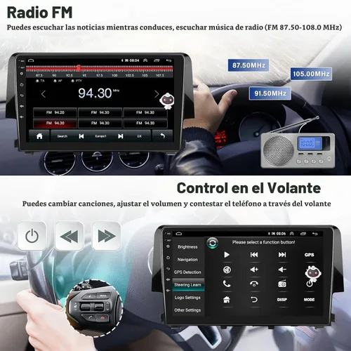 Vista 8 de Radio estéreo para coche Android 13 para Honda Civic 2016 2017 2018 2019 2020 con CarPlay inalámbrico Android Auto Mirror Link 2G+64G con Bluetooth