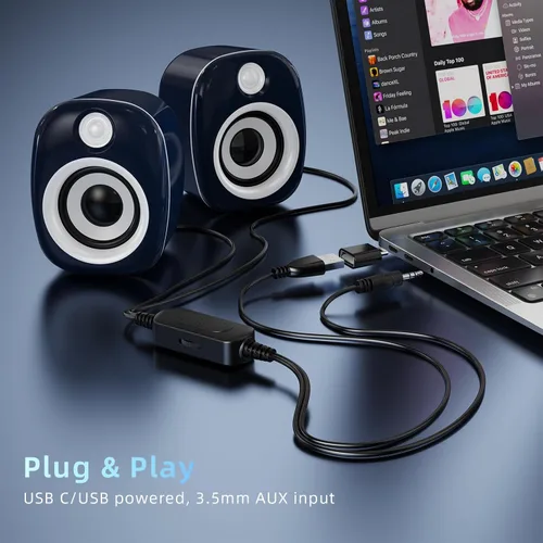 Vista 4 de Altavoces USB, altavoces de computadora para PC de escritorio, altavoces de juegos de escritorio, altavoces de computadora pequeños, altavoz