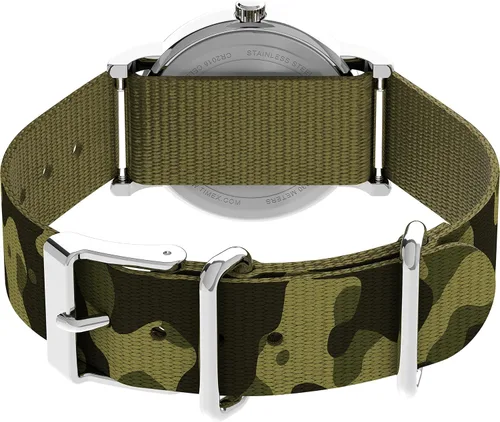 Vista 4 de Timex Reloj Weekender para mujer de 1.220in - Caja plateada con correa de tela de camuflaje esfera blanca
