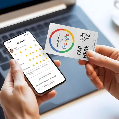 Vista 8 de Tarjeta de revisión de Google v3 de eylet Sin suscripción, grifos NFC más rápidos y código QR para compartir instantáneamente el enlace